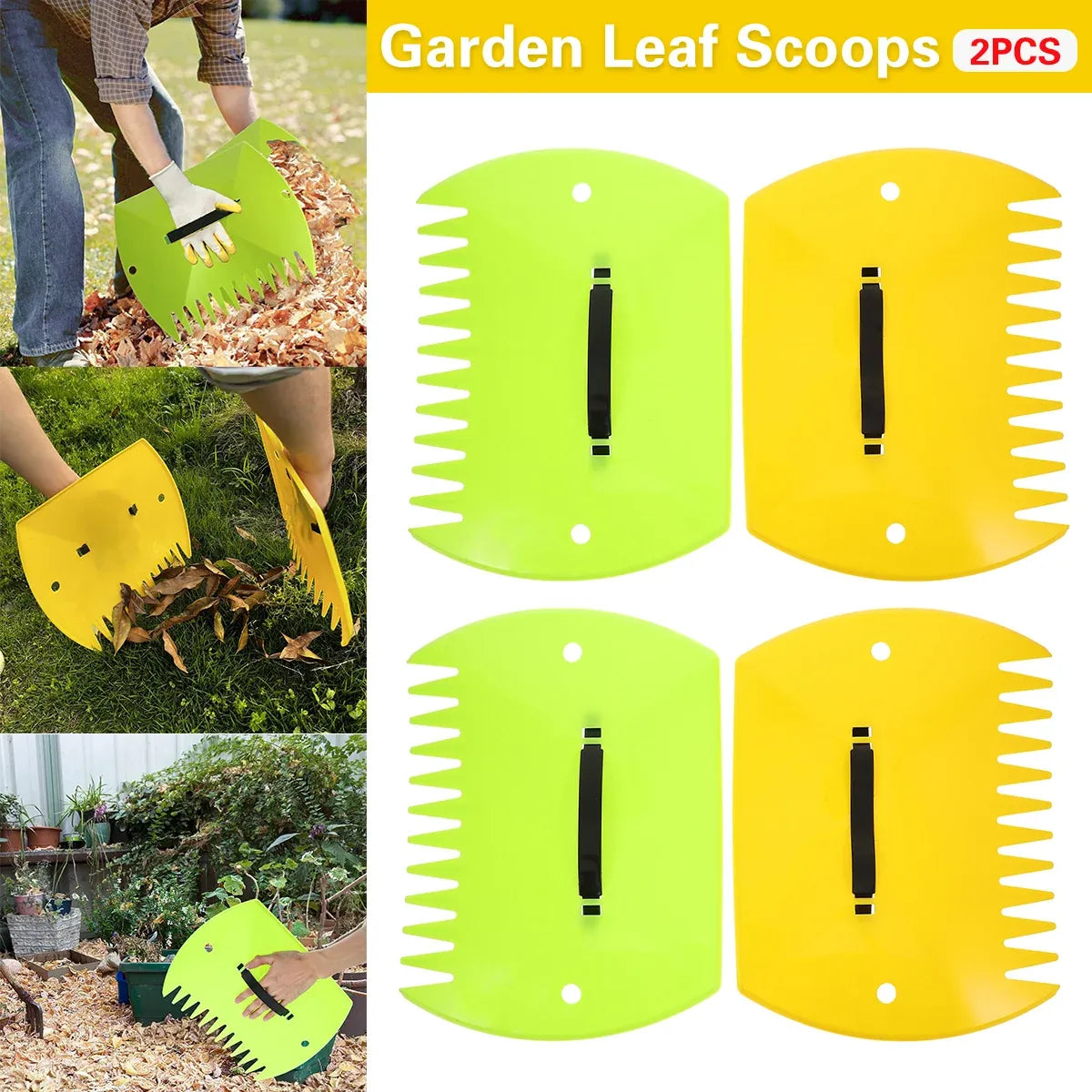 2pcs Outdoor Leaf Clip Plastic Rake Garden Tools Collecting Leaves Yard Cleanup - Yellow