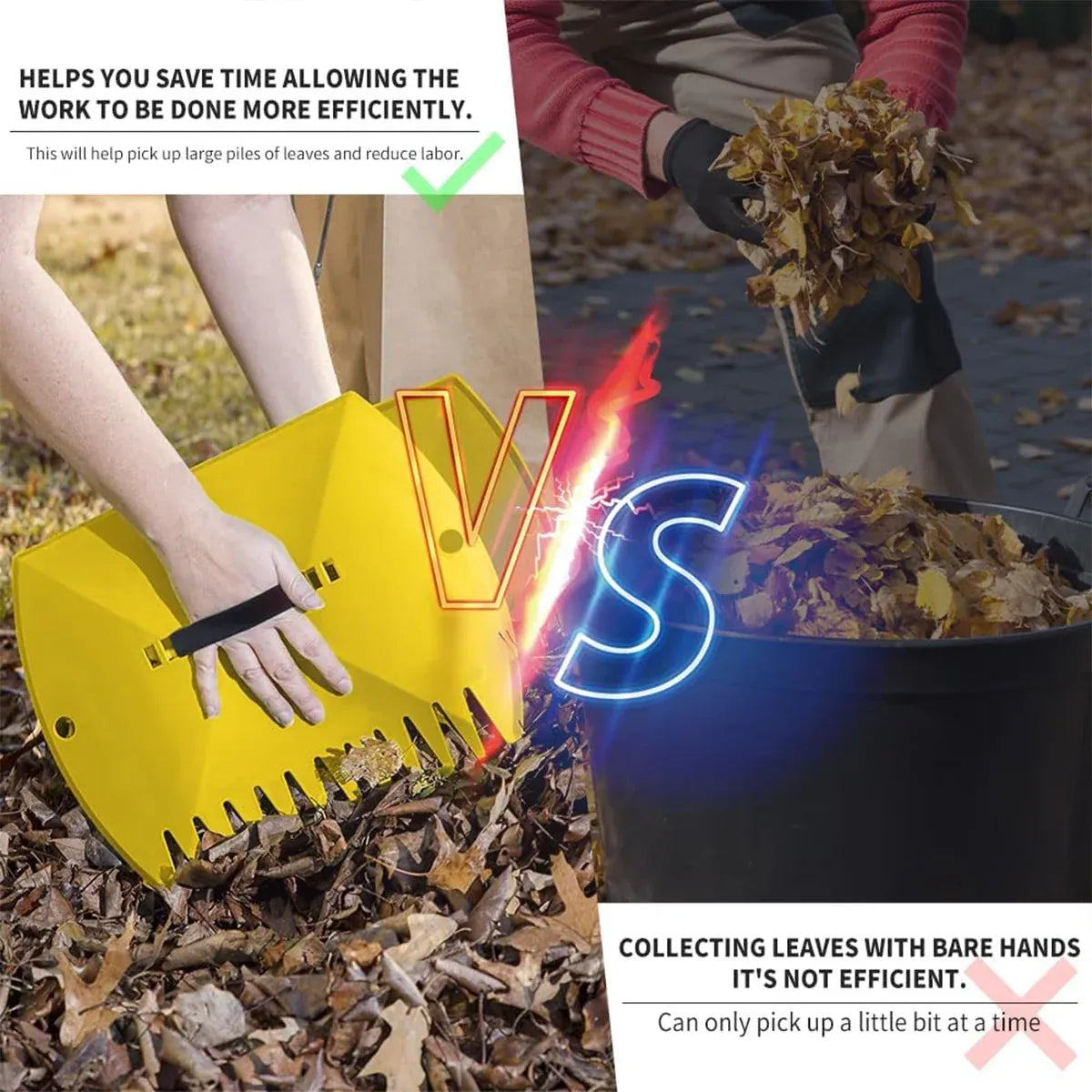 2pcs Outdoor Leaf Clip Plastic Rake Garden Tools Collecting Leaves Yard Cleanup - Yellow