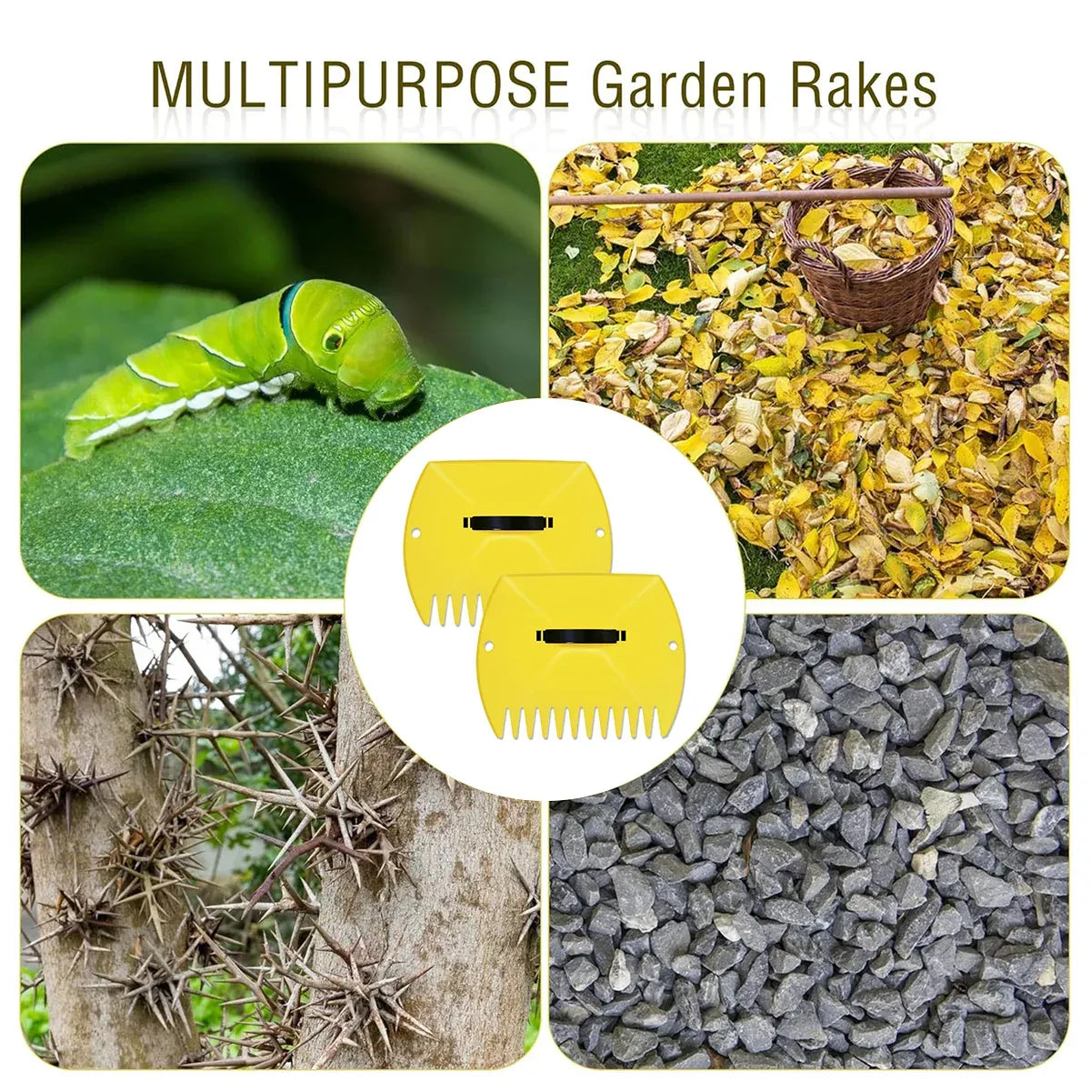 2pcs Outdoor Leaf Clip Plastic Rake Garden Tools Collecting Leaves Yard Cleanup - Yellow