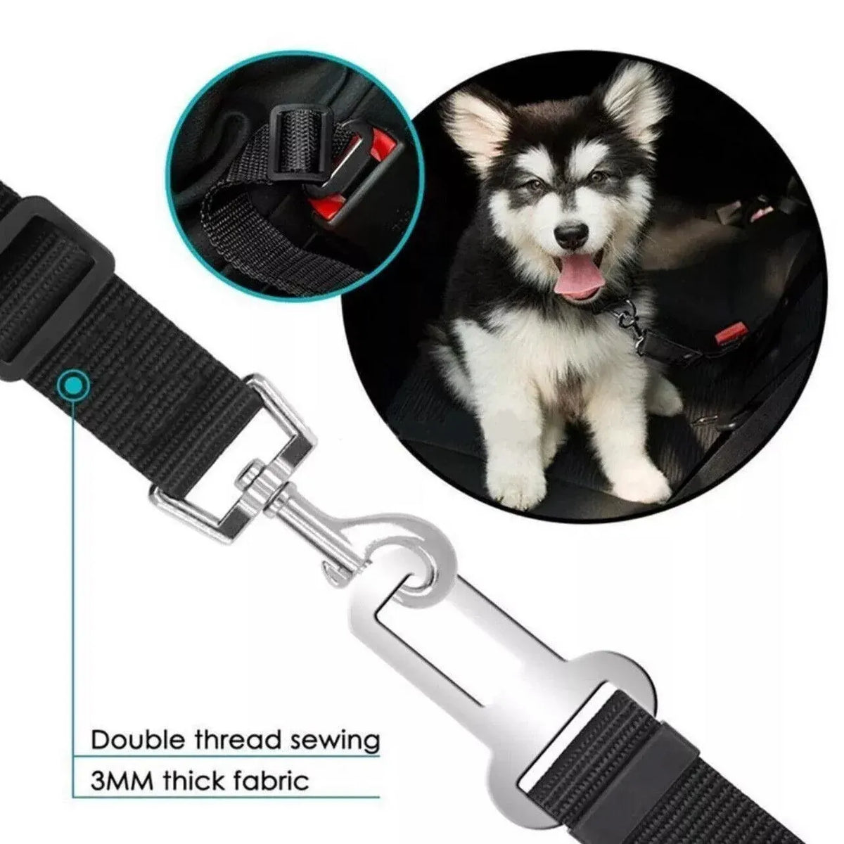 Adjustable Pet Harness Lead for Car Travel with Clip Attachment Nylon Restraint Strap - Black
