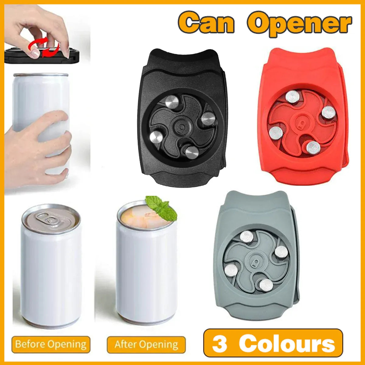 Topless Can Opener Manual Kitchen Tool for Beer Soda and Tin Bottles - Grey