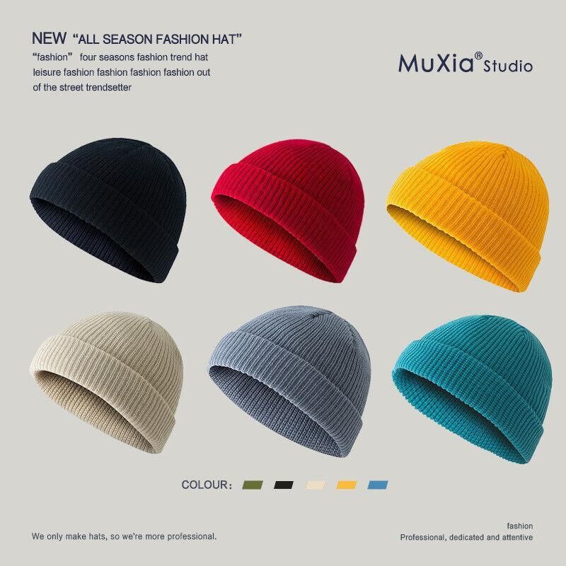 Men Women Mini Fisherman Beanie Winter Spring Hat Soft Knitted Docker Skull Cap - Khaki