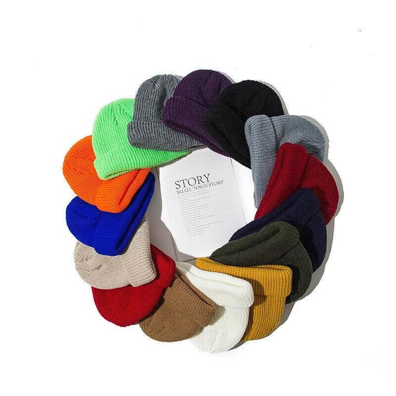 Men Women Mini Fisherman Beanie Winter Spring Hat Soft Knitted Docker Skull Cap - Khaki