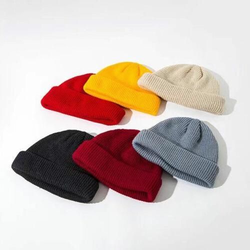 Men Women Mini Fisherman Beanie Winter Spring Hat Soft Knitted Docker Skull Cap - Khaki