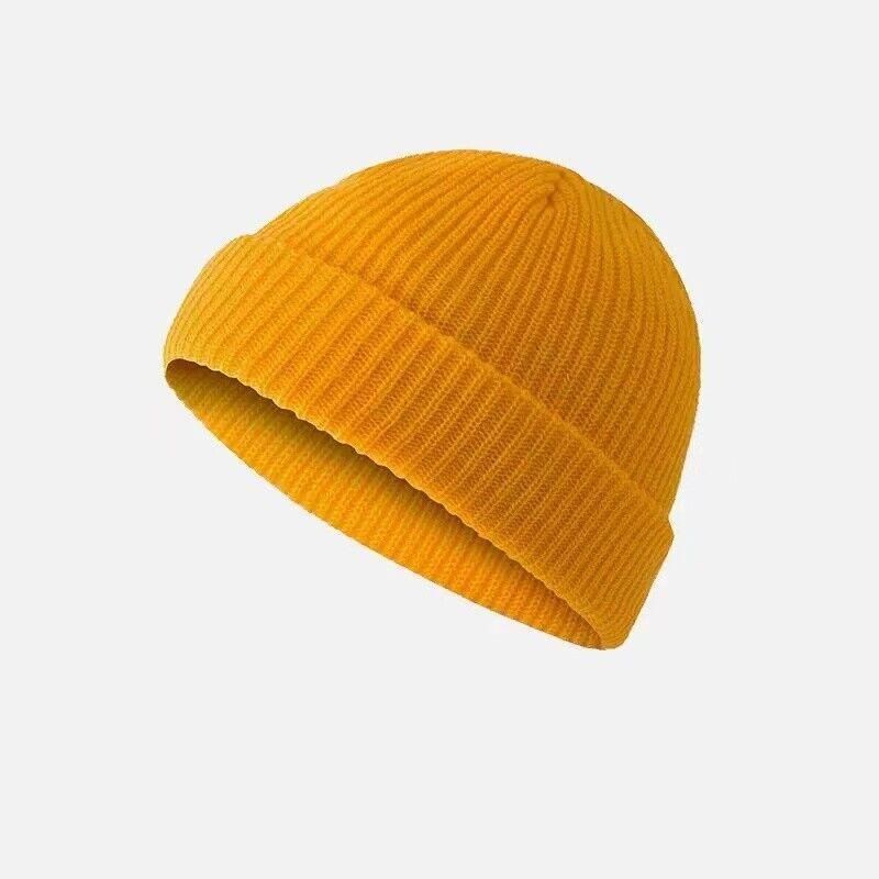 Men Women Mini Fisherman Beanie Winter Spring Hat Soft Knitted Docker Skull Cap - Khaki