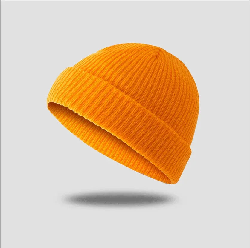 Men Women Mini Fisherman Beanie Winter Spring Hat Soft Knitted Docker Skull Cap - Khaki