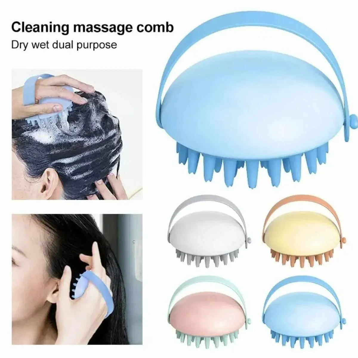 Handheld Scalp Massager Brush for Hair Washing and Shampoo with Silicone Bristles - Yellow