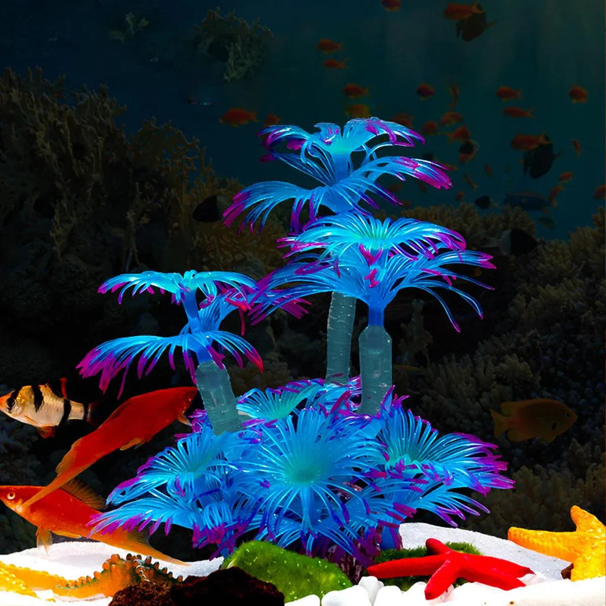 Soft Silicone Coral Aquarium Decoration Odor-Free Fish Tank Scenery Simulation - Blue