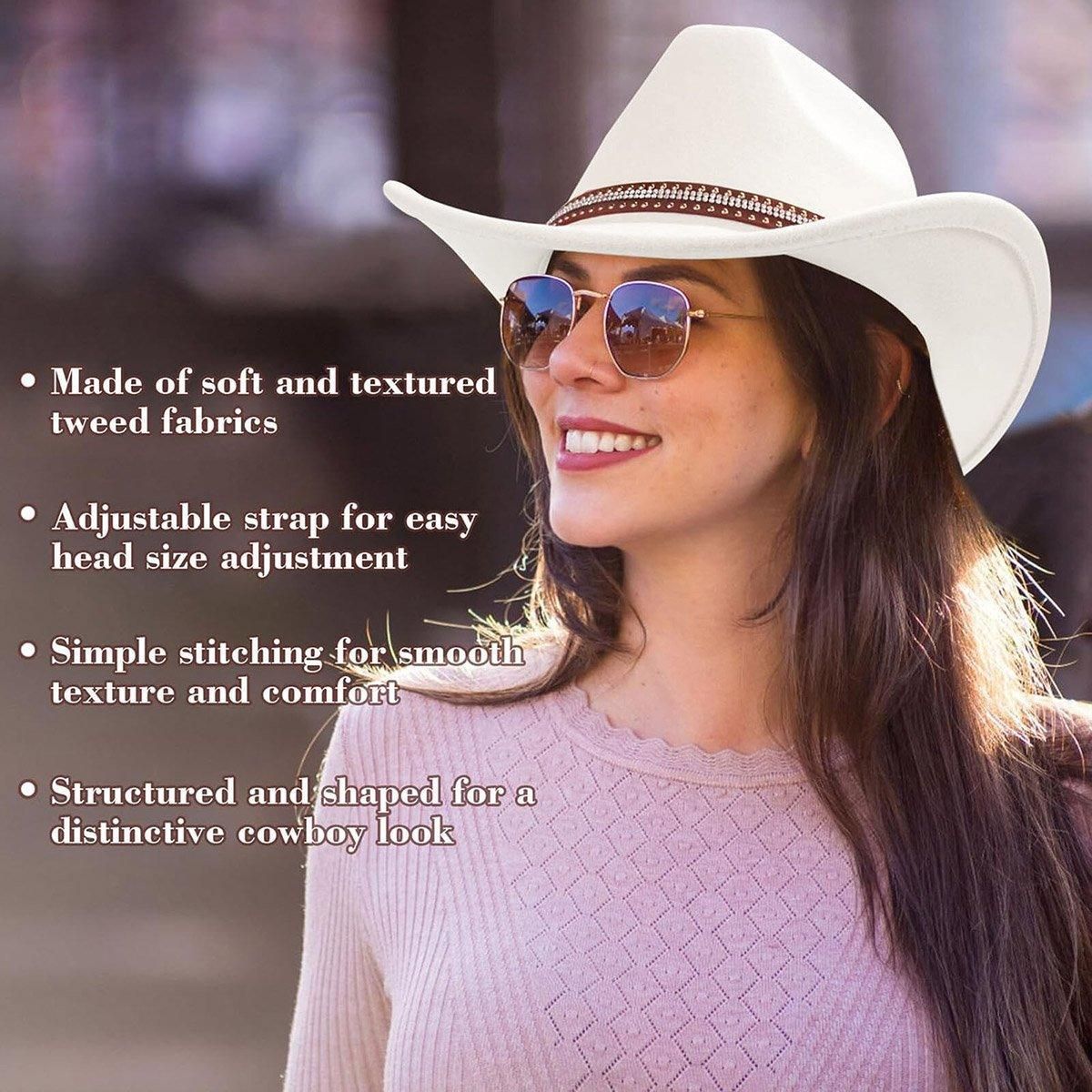 Western Cowboy Hat American Wool Felt Jazz Hat for Men Women Upside Down Top Hat - Khaki