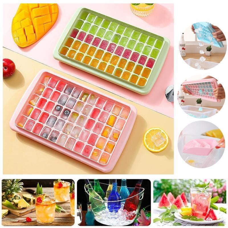 55 Grids Ice Cube Tray Mould With Lid And Storage Box Scoop Set Maker Ice Cube - Blue