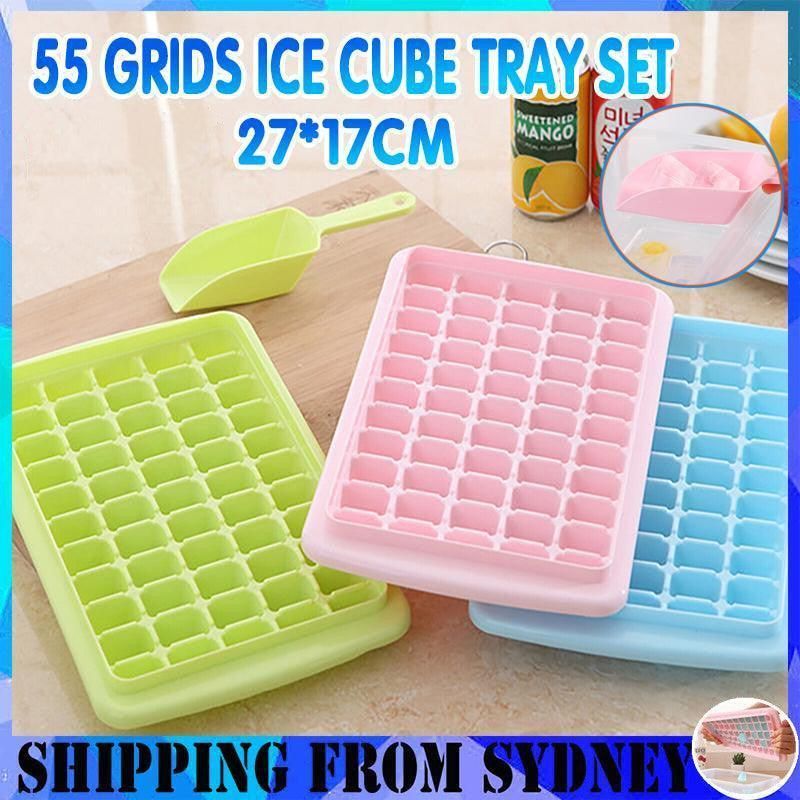55 Grids Ice Cube Tray Mould With Lid And Storage Box Scoop Set Maker Ice Cube - Blue