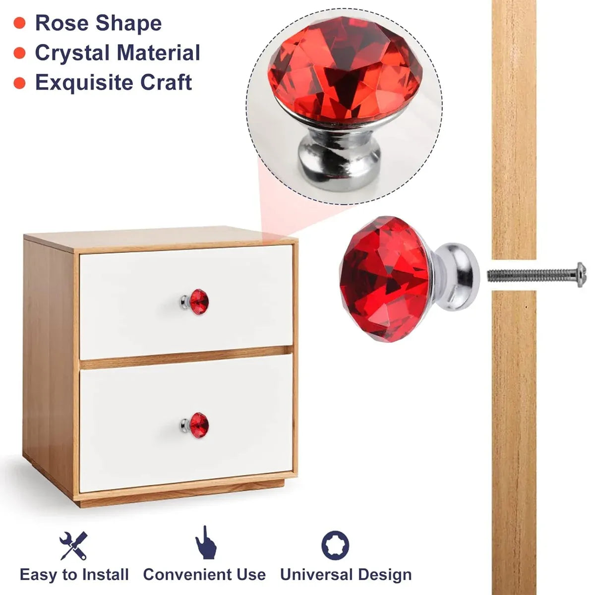 Door Knobs Handles Clear Crystal Diamond Glass Kitchen Cupboard Cabinet Pulls Au