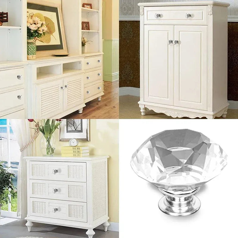 Door Knobs Handles Clear Crystal Diamond Glass Kitchen Cupboard Cabinet Pulls Au