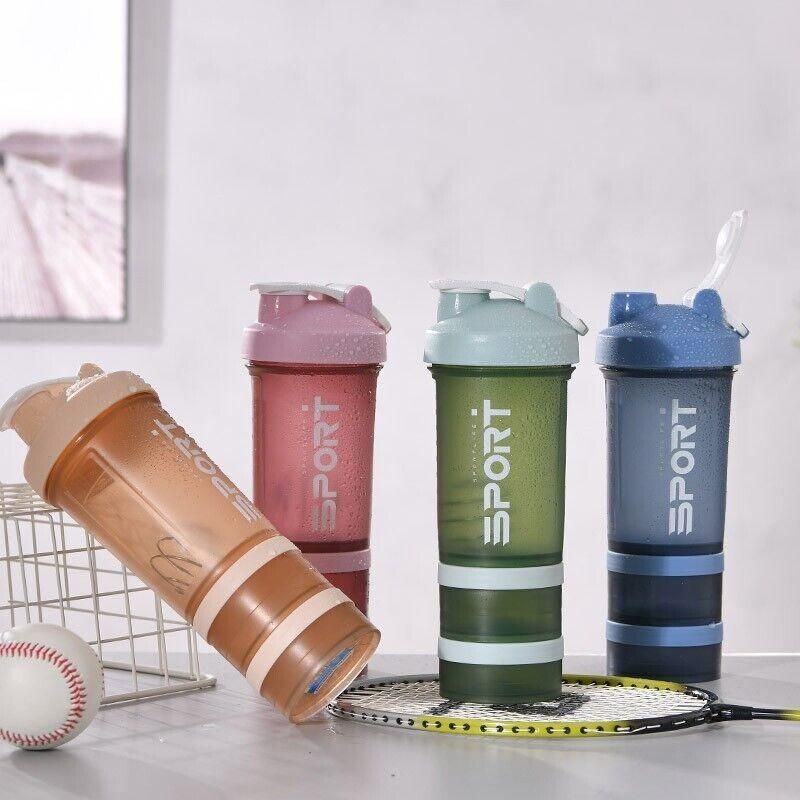 Powder Milkshake Drink Cup Sport Water Bottle 500Ml 3 Tier Protein Shaker Pill - Green
