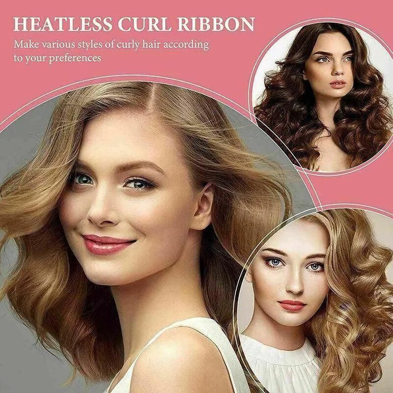 Heatless Curling Rod Headband Silk Curling Ribbon Hair Roller Lazy Curler Sets - 3Pcs/Set A (Beige，No Clip)