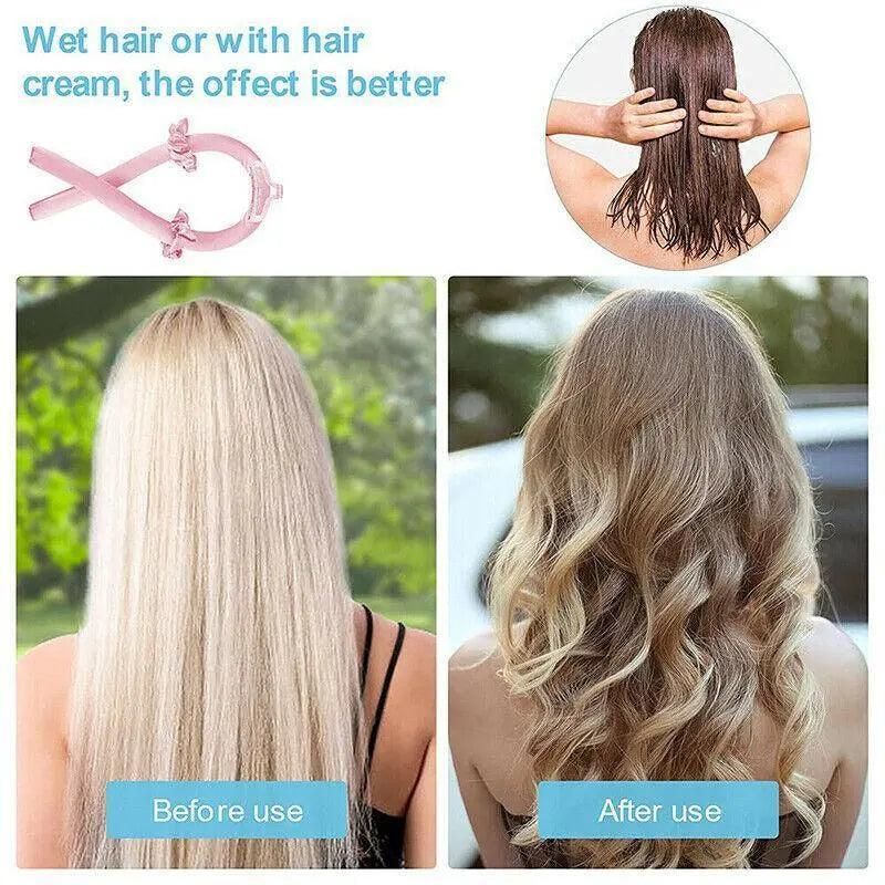 Heatless Curling Rod Headband Silk Curling Ribbon Hair Roller Lazy Curler Sets - 3Pcs/Set A (Beige，No Clip)