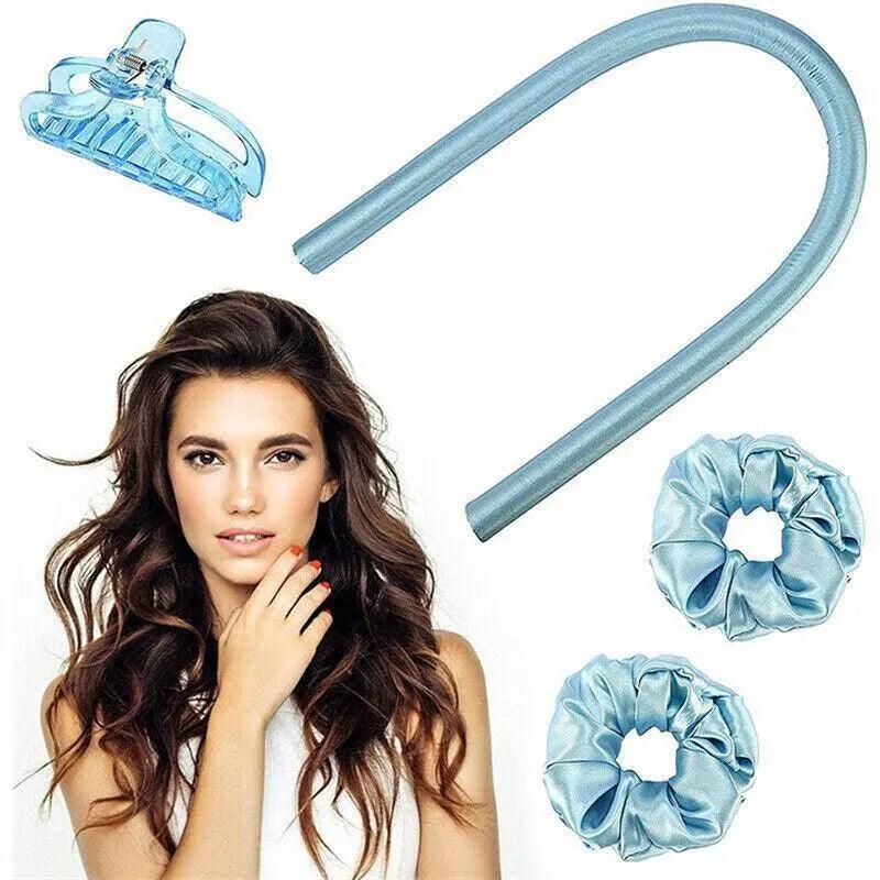 Heatless Curling Rod Headband Silk Curling Ribbon Hair Roller Lazy Curler Sets - 3Pcs/Set A (Beige，No Clip)