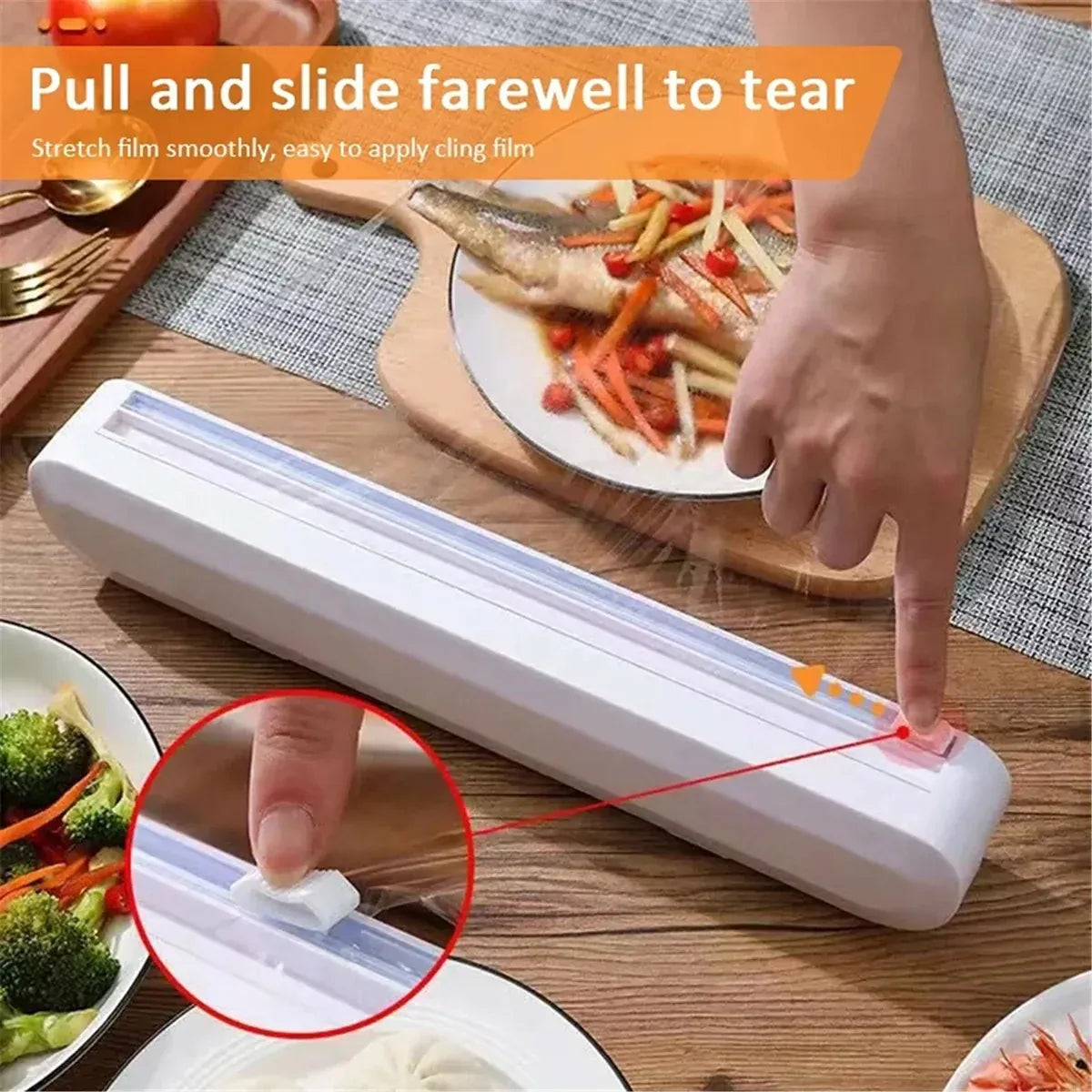 Plastic Wrap Cutter Kitchen Tool Storage Cutting Box Divider Household Organizer