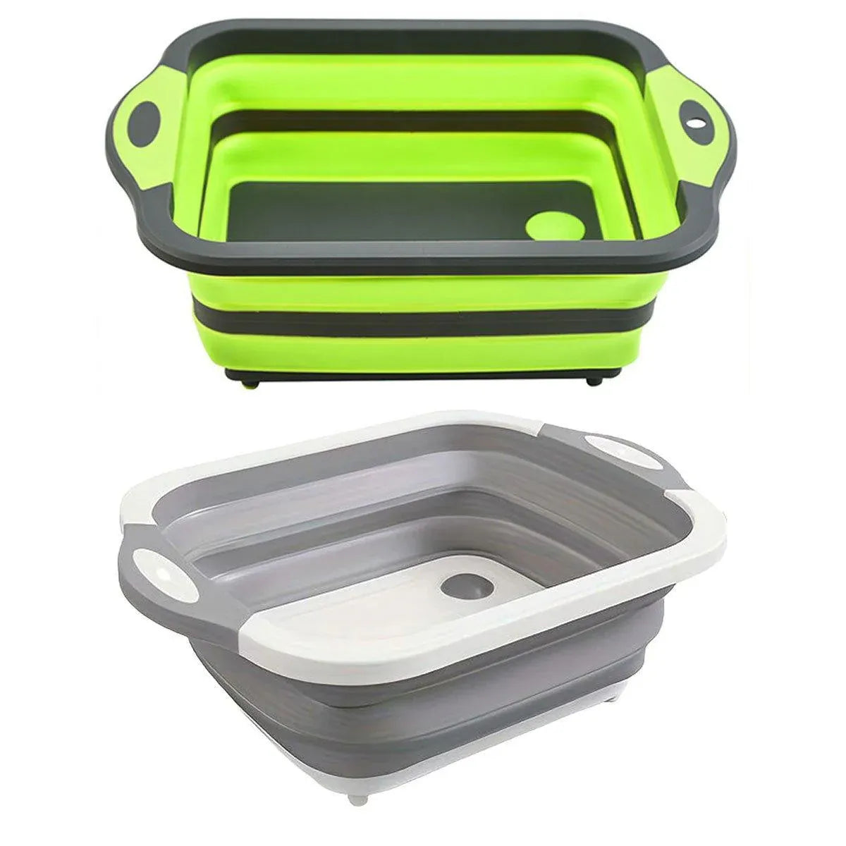 Multifunctional Plastic Sink Cutting Board Foldable Draining Basket Outdoor Dish - White