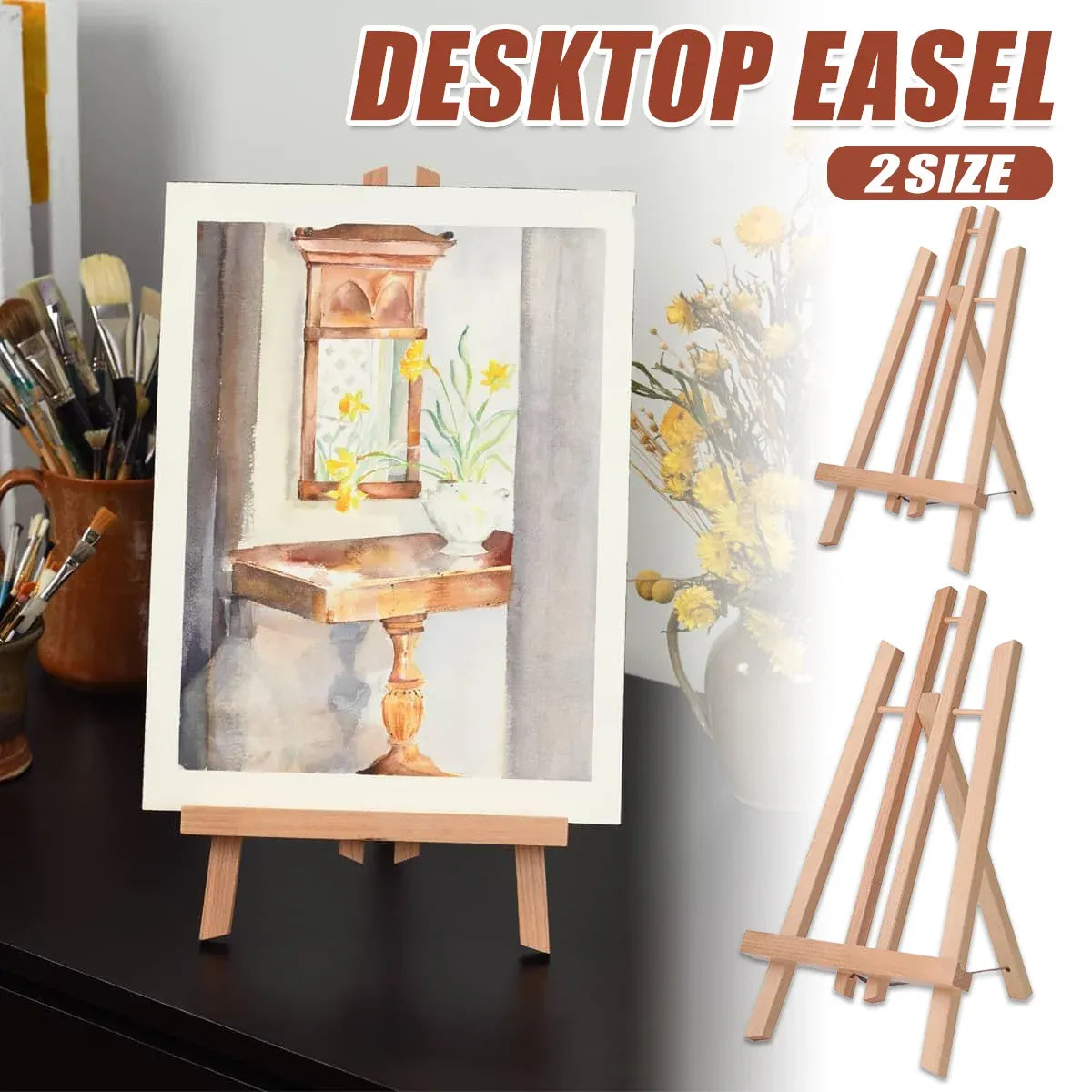 Tabletop Solid Wood Easel Adjustable Height Foldable for Art Sketch Oil Painting - 50cm