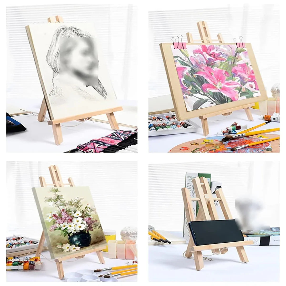 Tabletop Solid Wood Easel Adjustable Height Foldable for Art Sketch Oil Painting - 50cm