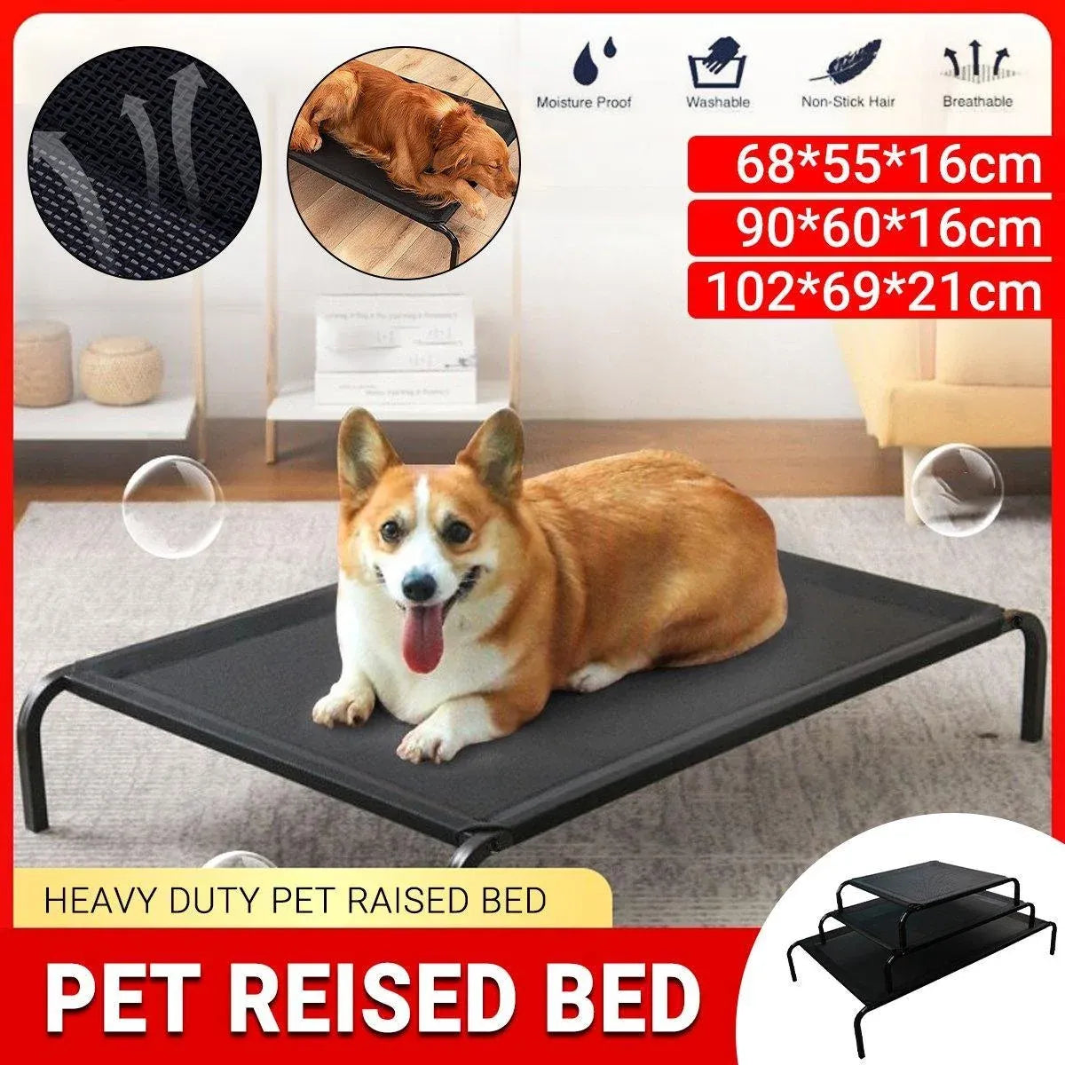 Heavy Duty Pet Raised Bed Elevated Trampoline Hammock Cat Dog Raised Deluxe - Replacement Mesh-S