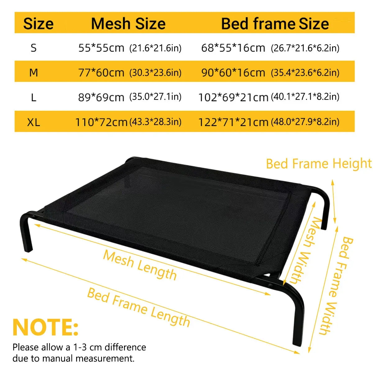 Heavy Duty Pet Raised Bed Elevated Trampoline Hammock Cat Dog Raised Deluxe - Replacement Mesh-S