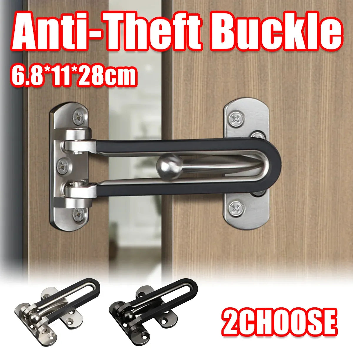 Anti Theft Lock Latch Door Bolt Security Lock For Home Bedroom Bathroom - Silver