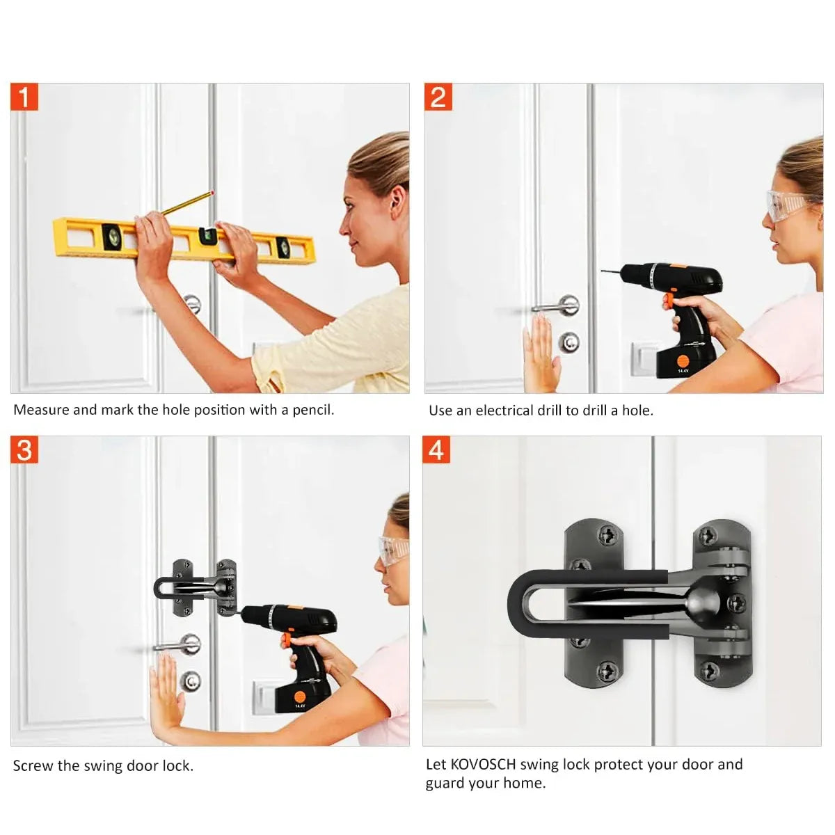 Anti Theft Lock Latch Door Bolt Security Lock For Home Bedroom Bathroom - Silver
