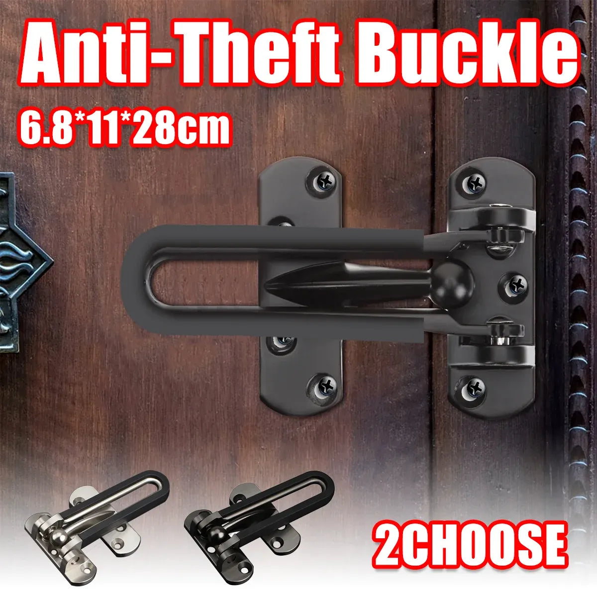 Anti Theft Lock Latch Door Bolt Security Lock For Home Bedroom Bathroom - Silver