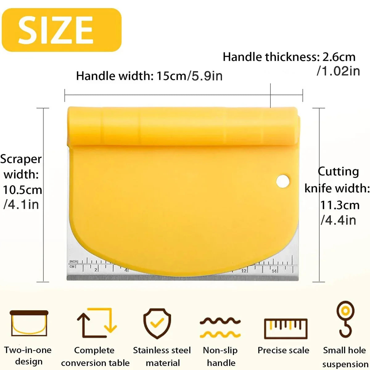 Stainless Steel Bench Scraper Dough Cutter with Scale and Roll Handle Baking Tool