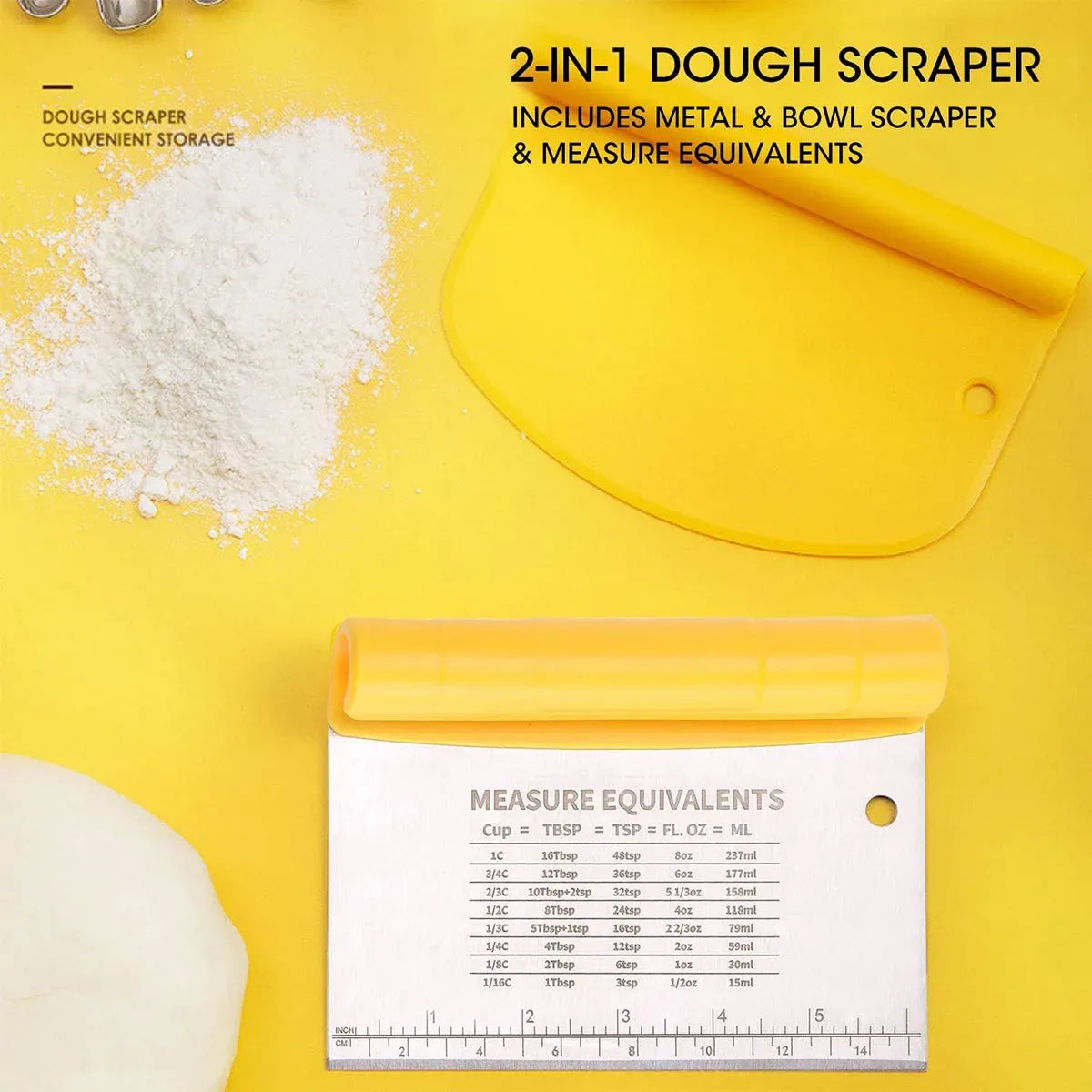 Stainless Steel Bench Scraper Dough Cutter with Scale and Roll Handle Baking Tool