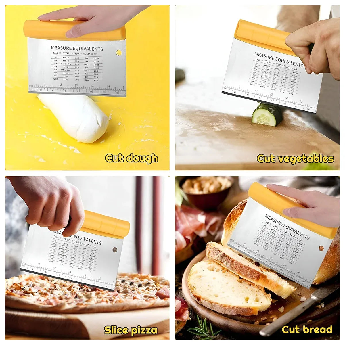 Stainless Steel Bench Scraper Dough Cutter with Scale and Roll Handle Baking Tool