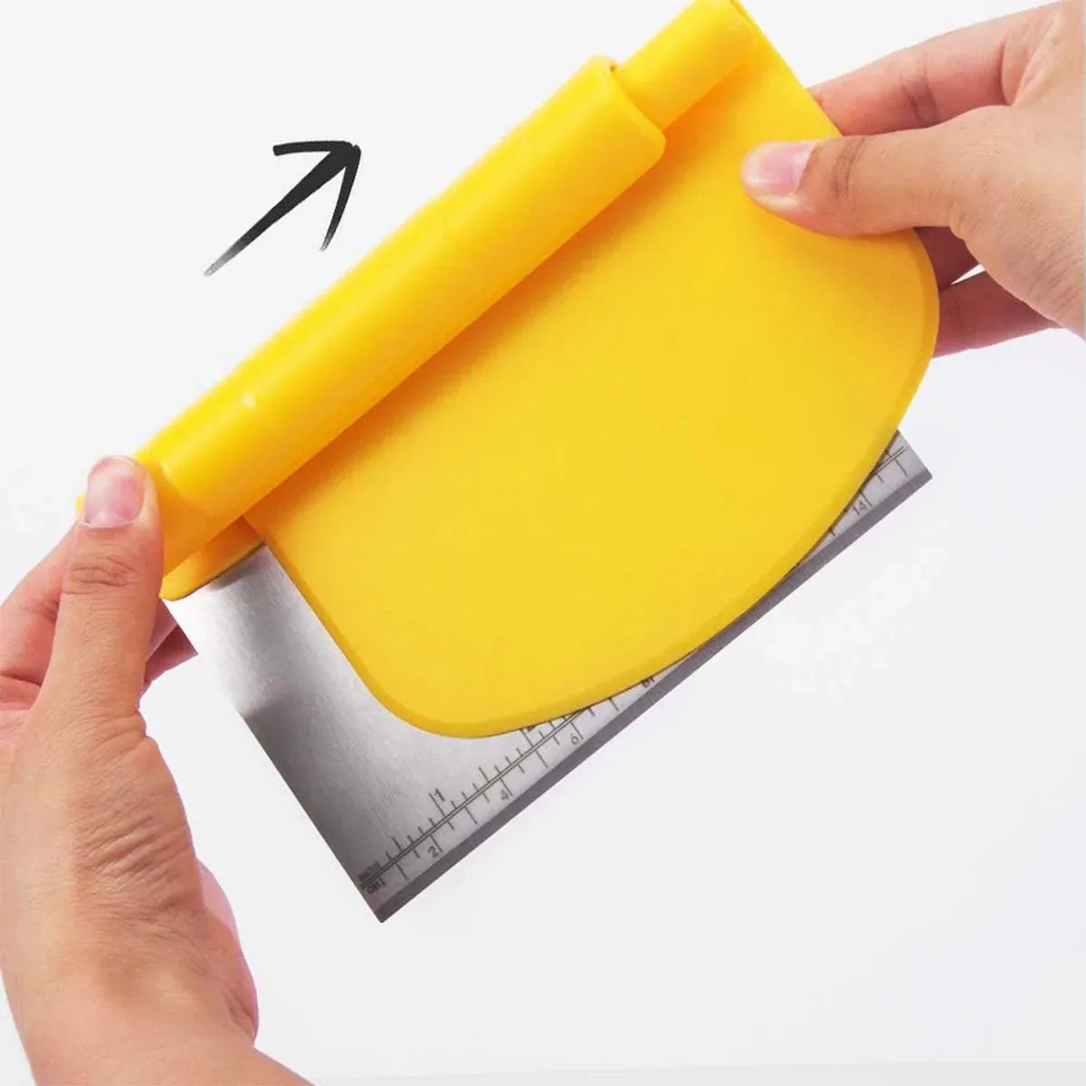 Stainless Steel Bench Scraper Dough Cutter with Scale and Roll Handle Baking Tool