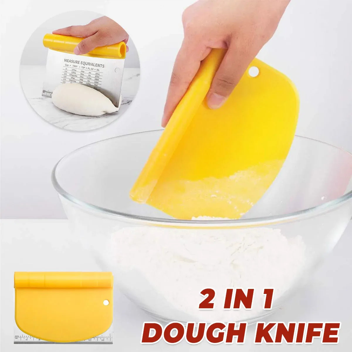 Stainless Steel Bench Scraper Dough Cutter with Scale and Roll Handle Baking Tool