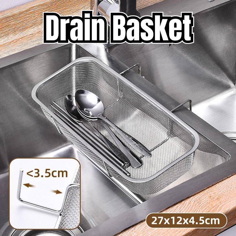 Stainless Steel Sink Drainer Basket Rack for Kitchen Dish Drying and Storage