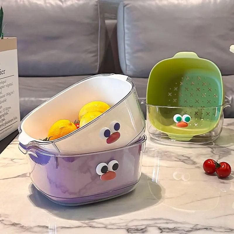 2 in 1 Cute Double Draining Fruit Basket Dishwashing Colander for Household - Green