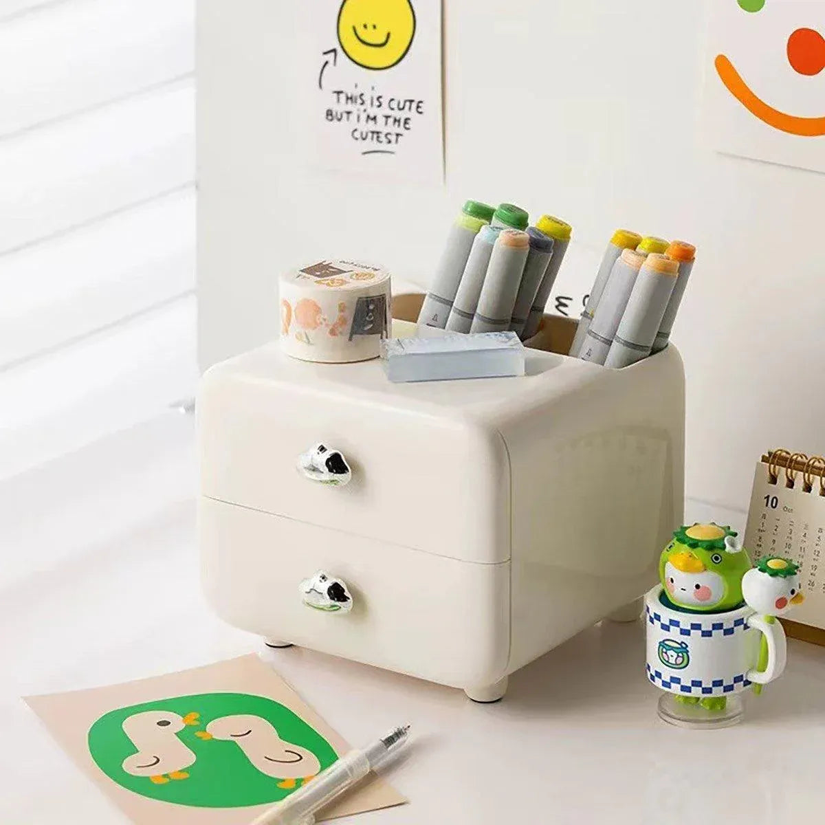 Multifunctional Desktop Organizer Storage Drawer Box for Office and Study Desks - White