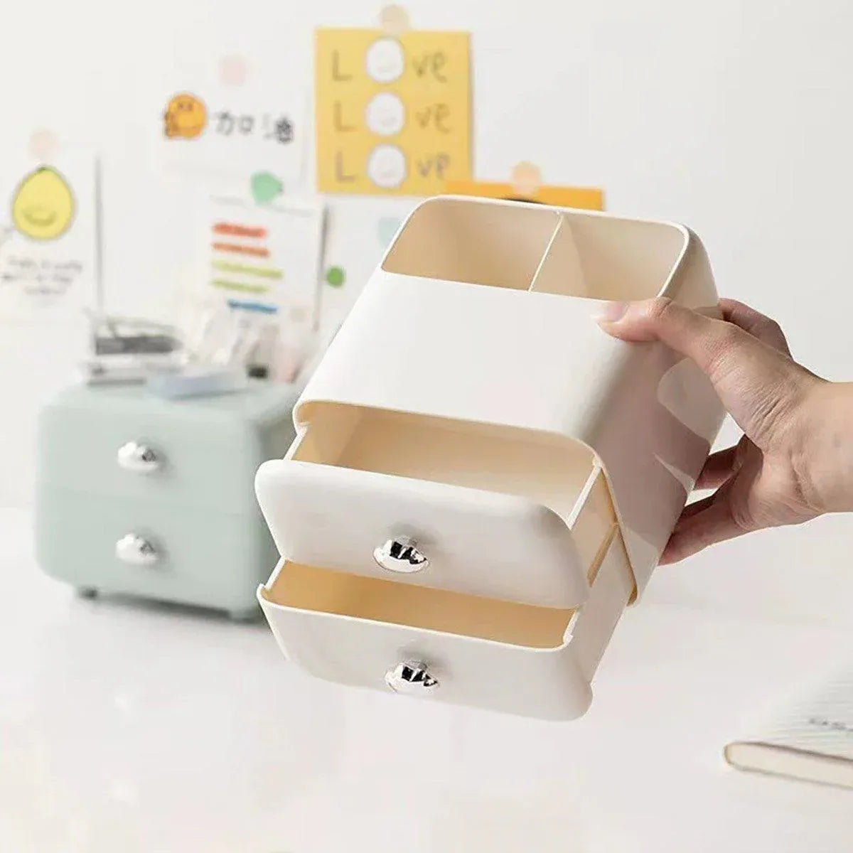 Multifunctional Desktop Organizer Storage Drawer Box for Office and Study Desks - White