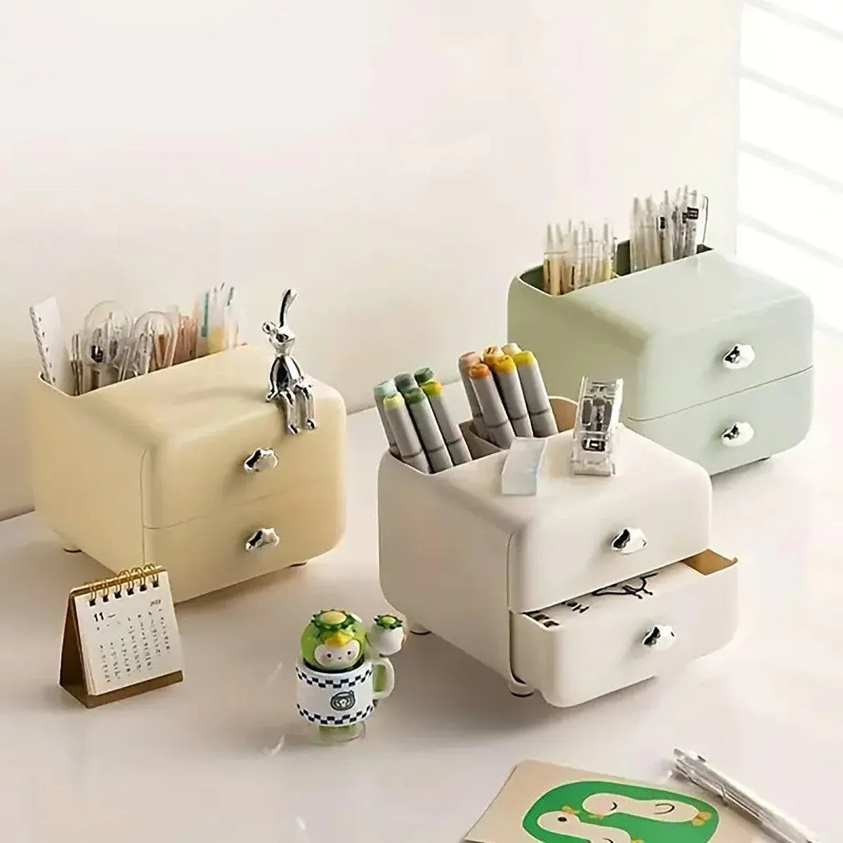 Multifunctional Desktop Organizer Storage Drawer Box for Office and Study Desks - White