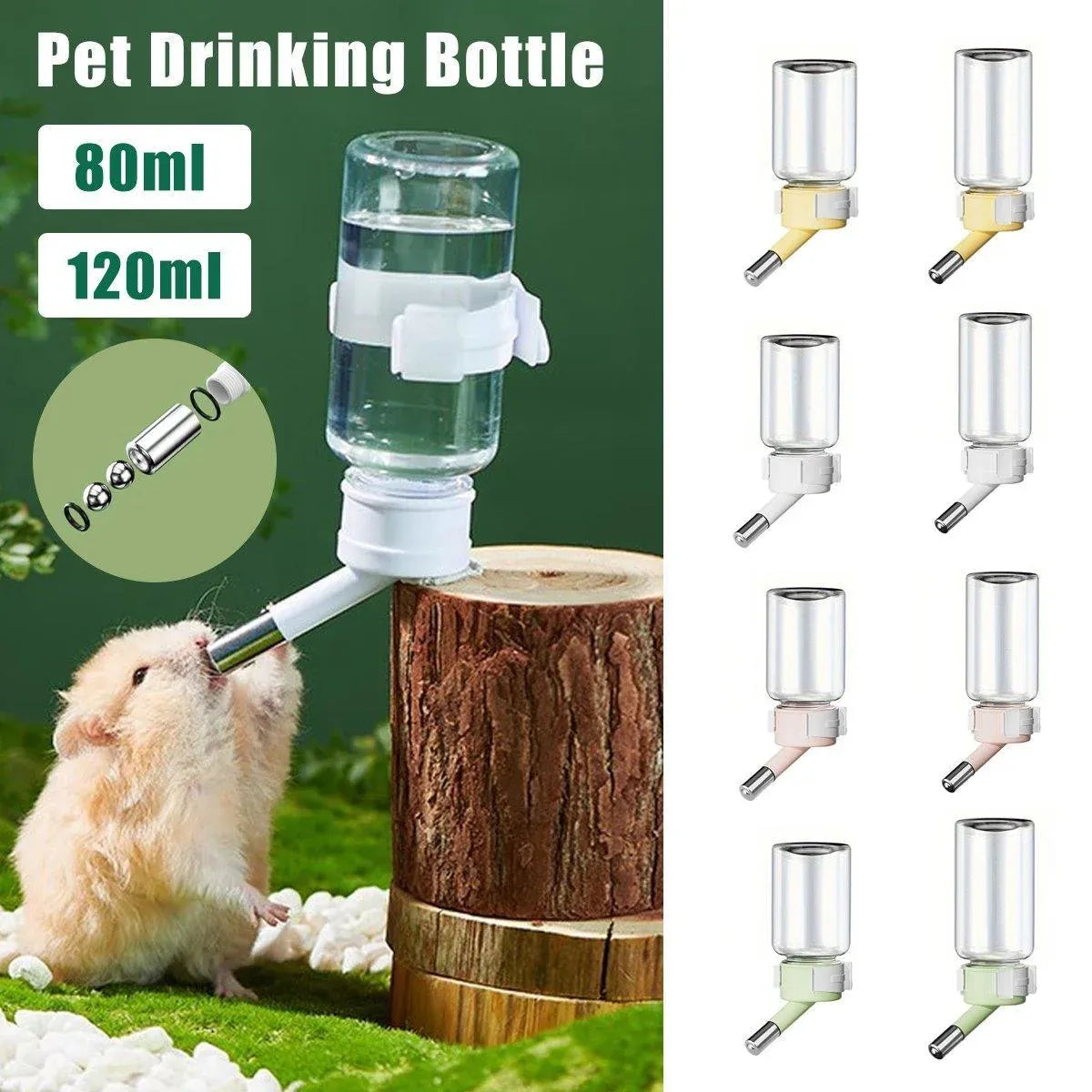 Pet Water Bottle for Hamster Guinea Pig Rabbit Vacuum Drinking Feeder Kettle - 80ml-Yellow