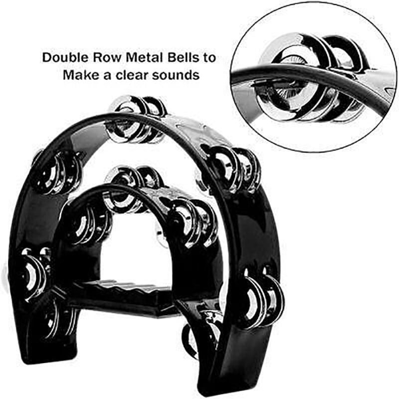 Double Half Moon Tambourine Handheld Musical Percussion Instrument Bell Drum - White