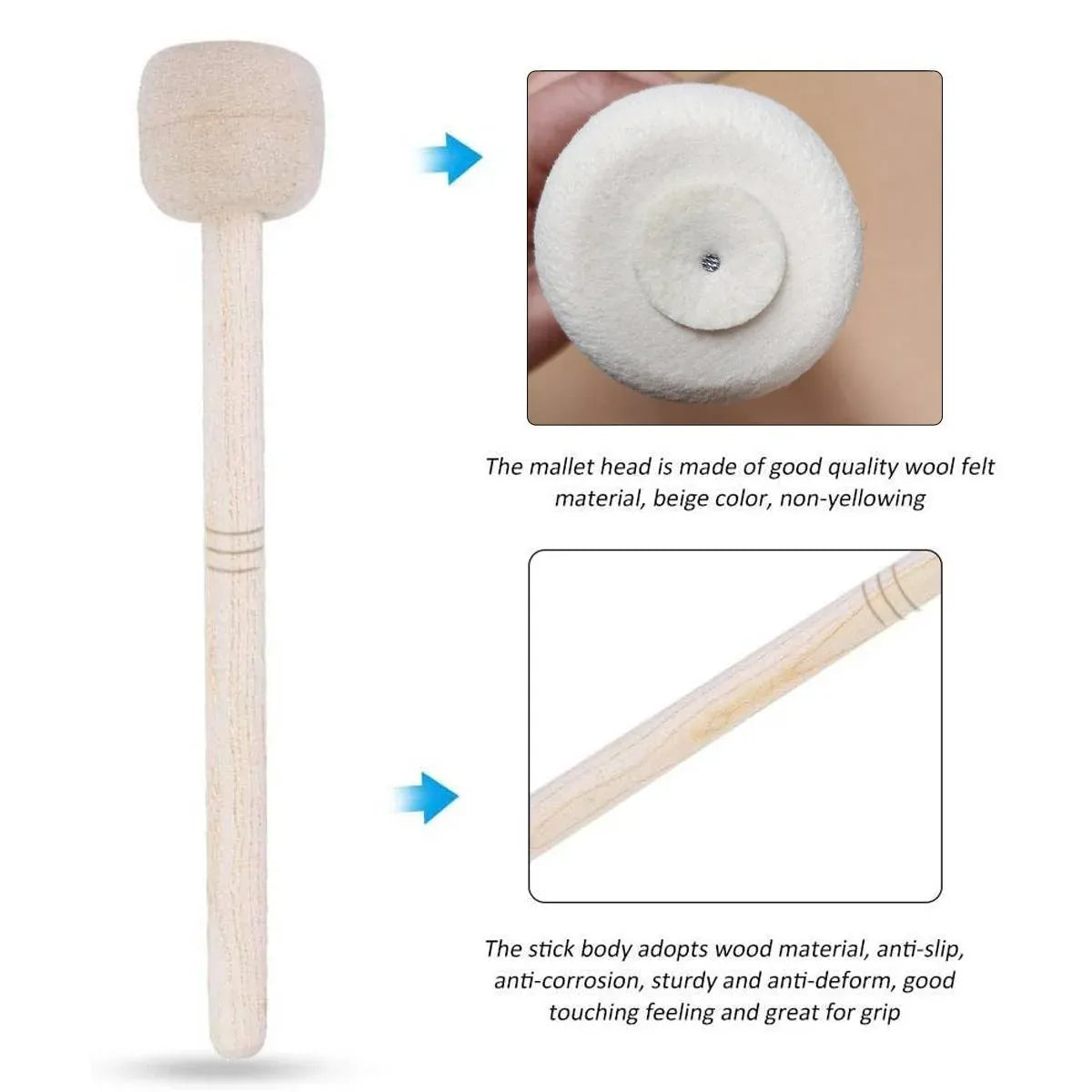 2pcs Felt Drumsticks Gong Mallets Soft Hammer Drum Accessories Percussion Tools