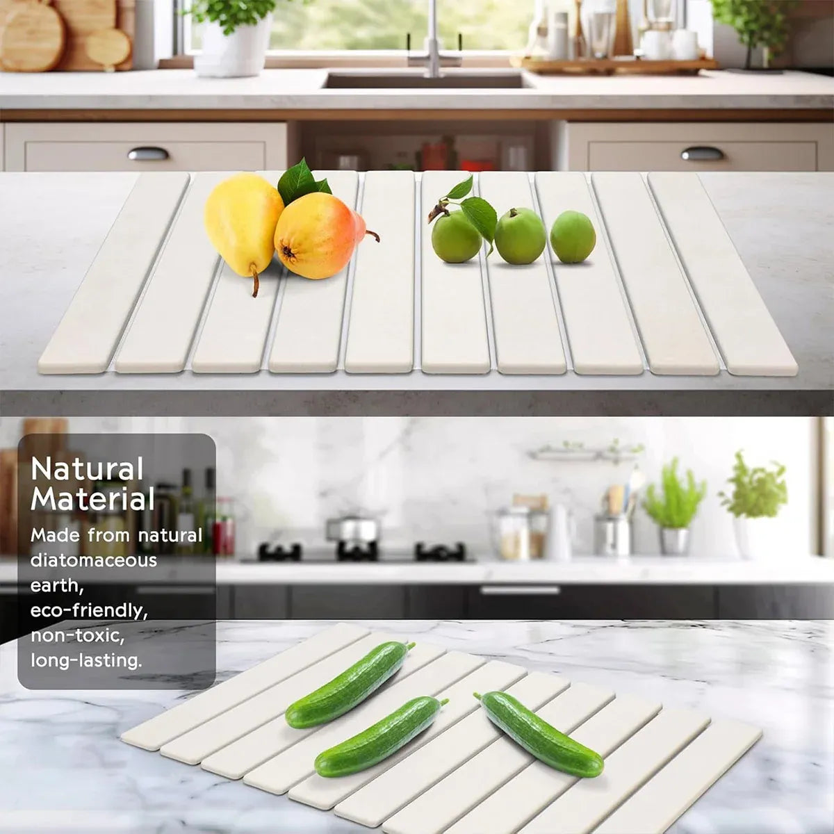 Kitchen Absorbent Diatom Mud Drying Pad Foldable Plate Draining Pad Non Slip - White