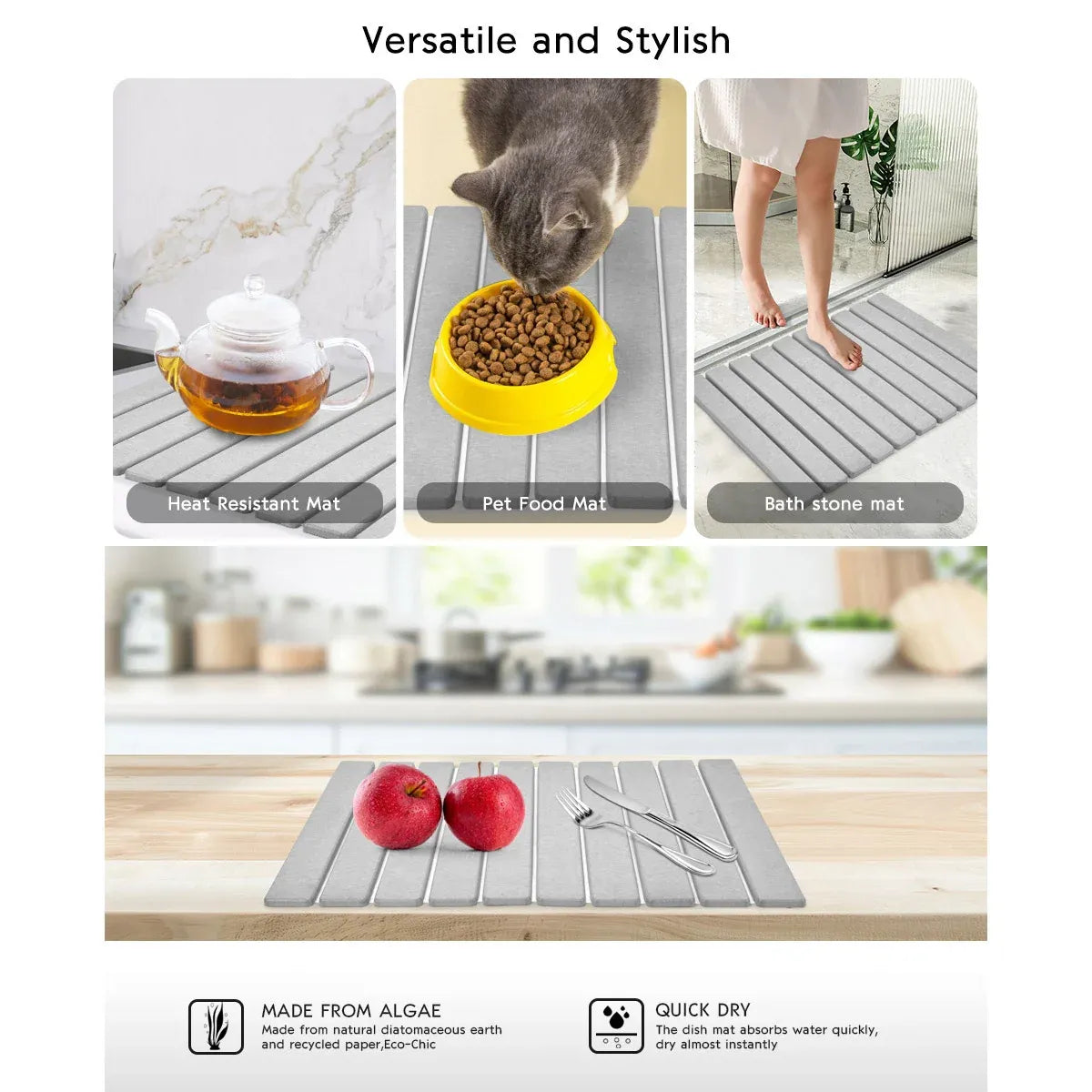 Kitchen Absorbent Diatom Mud Drying Pad Foldable Plate Draining Pad Non Slip - White
