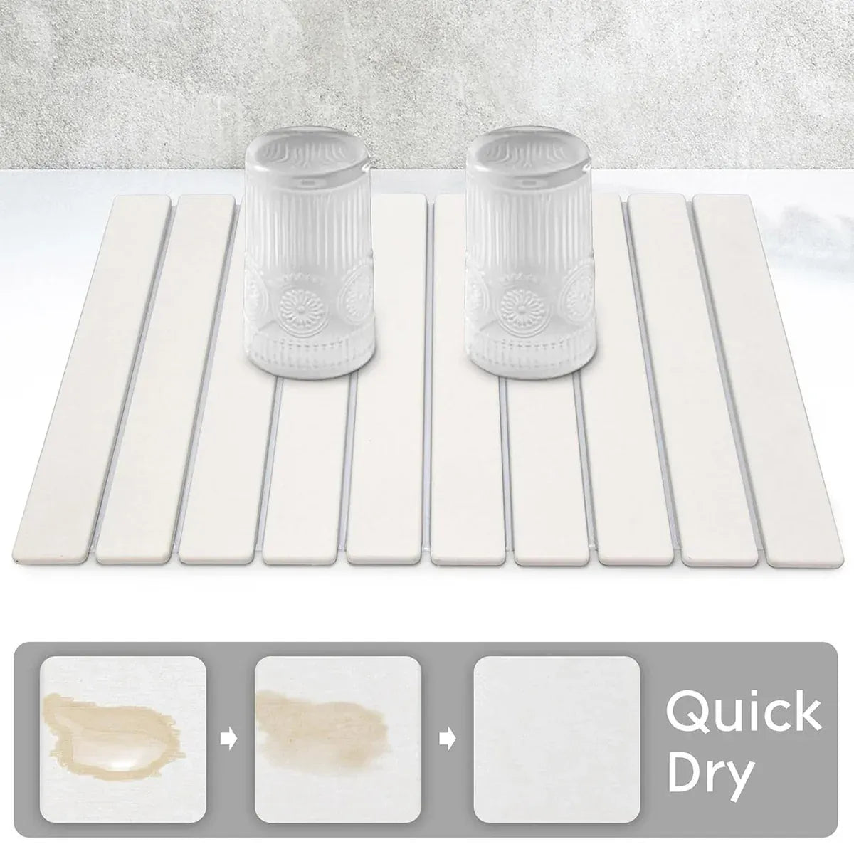 Kitchen Absorbent Diatom Mud Drying Pad Foldable Plate Draining Pad Non Slip - White