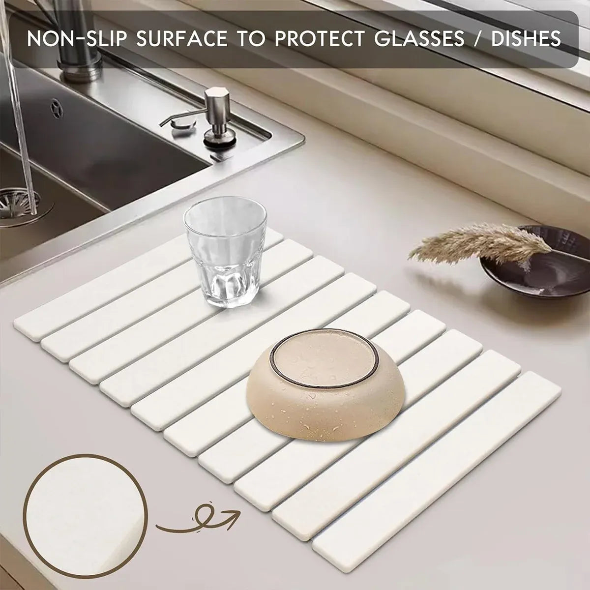 Kitchen Absorbent Diatom Mud Drying Pad Foldable Plate Draining Pad Non Slip - White