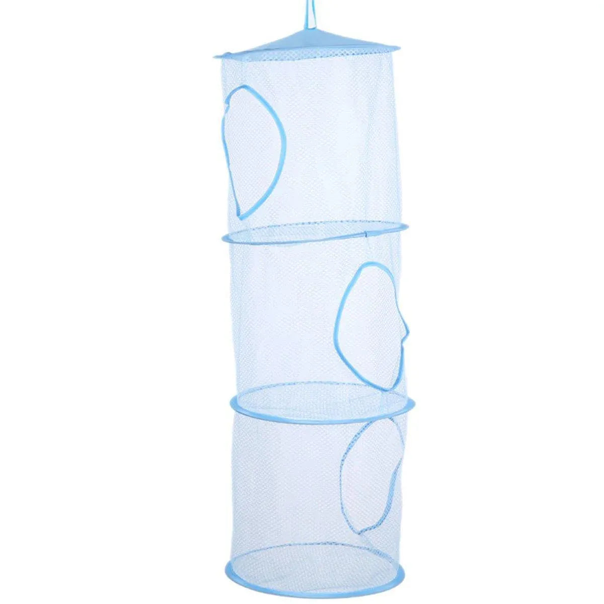Foldable Clothes Drying Basket Three-layer Hanging Storage Breathable Organizer - Blue