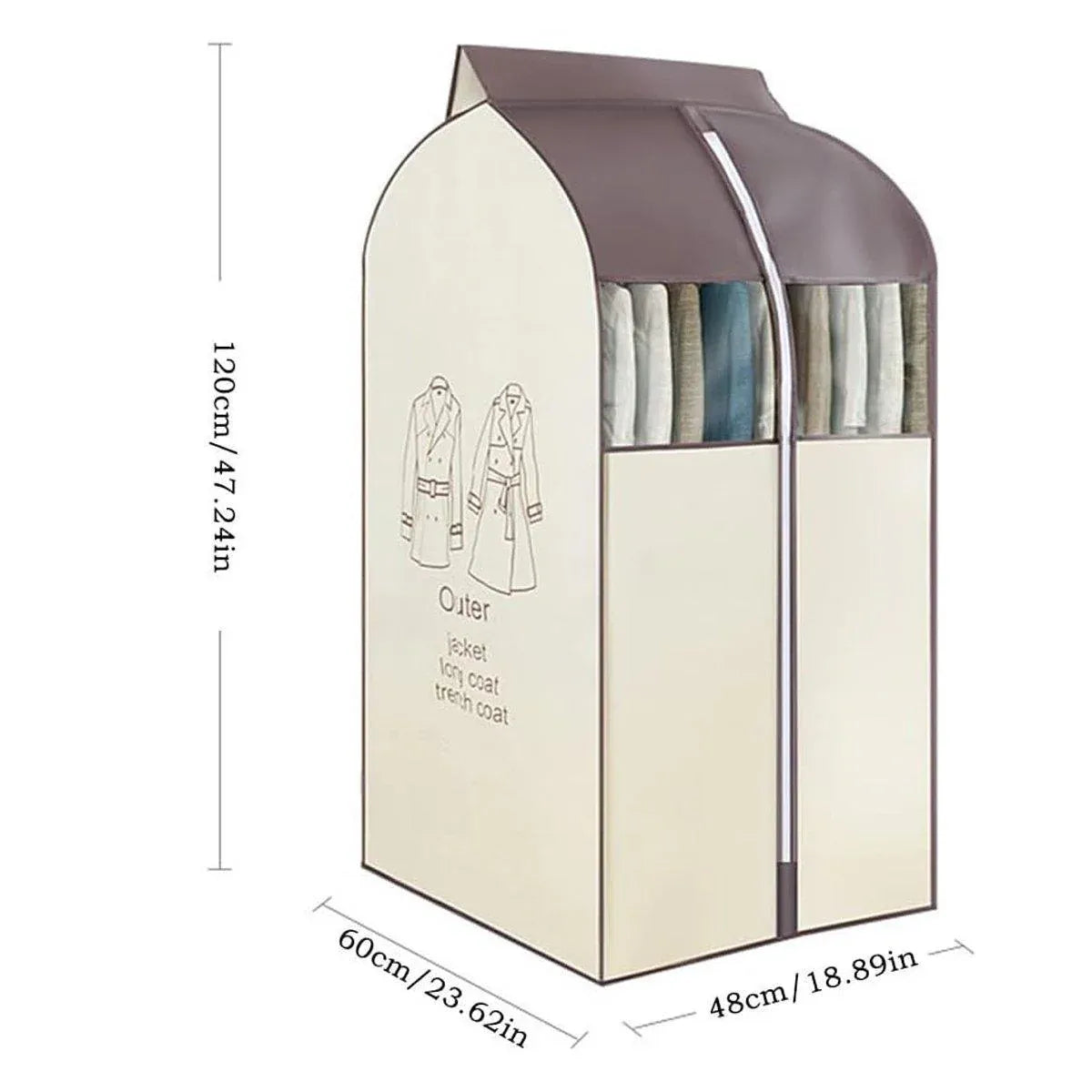 Hanging Garment Covers with Clear Window 120cm for Clothes Rack Closet Hanging - Beige
