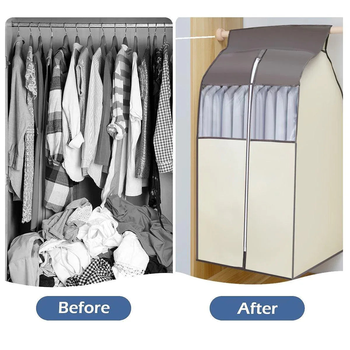 Hanging Garment Covers with Clear Window 120cm for Clothes Rack Closet Hanging - Beige